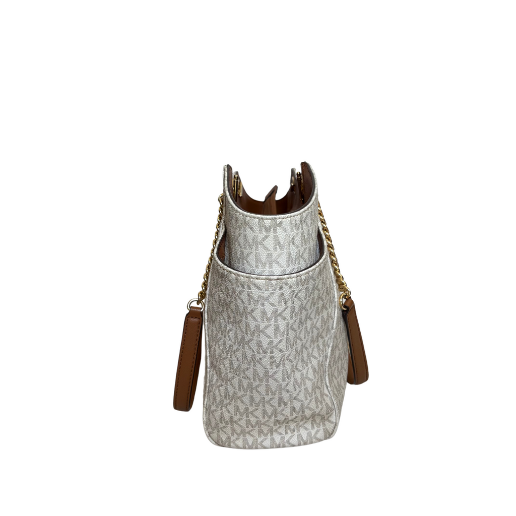 Michael Kors Vanilla Monogram Jet Set Travel Chain Shoulder Tote | Gently Used |