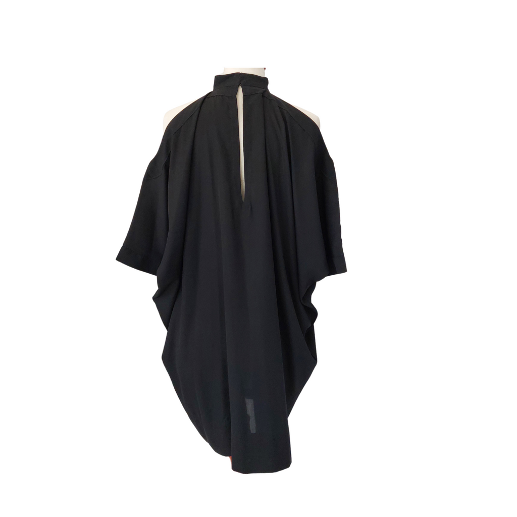 Nadia Khan Black Sheer Cold-Shoulder Poncho Top | Gently Used |
