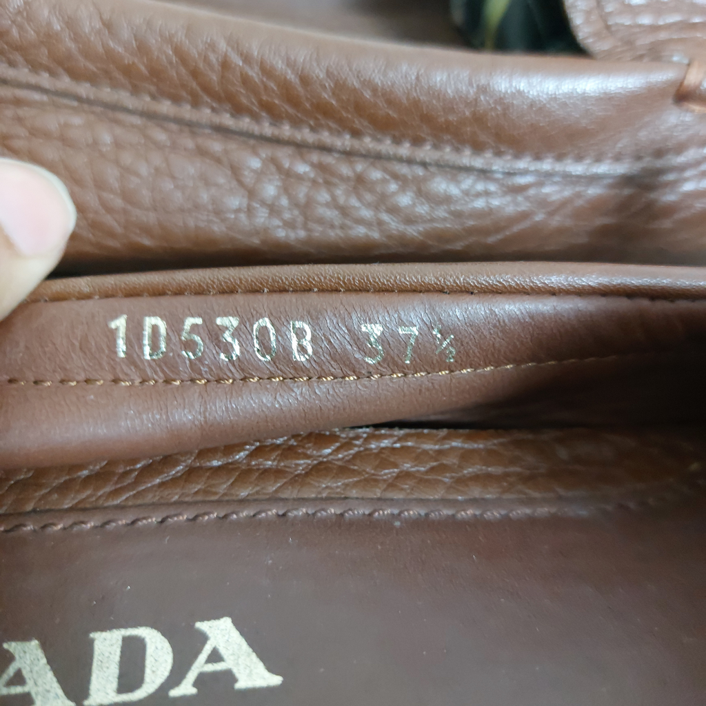 Prada Brown Pebbled Leather Loafers | Pre Loved |