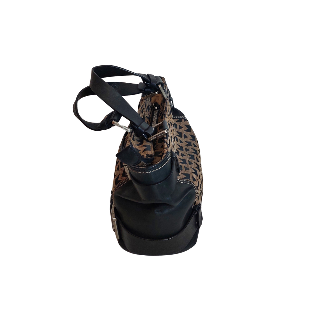 Michael Kors Black Leather & Canvas Buckle Logo Tote | Pre loved |