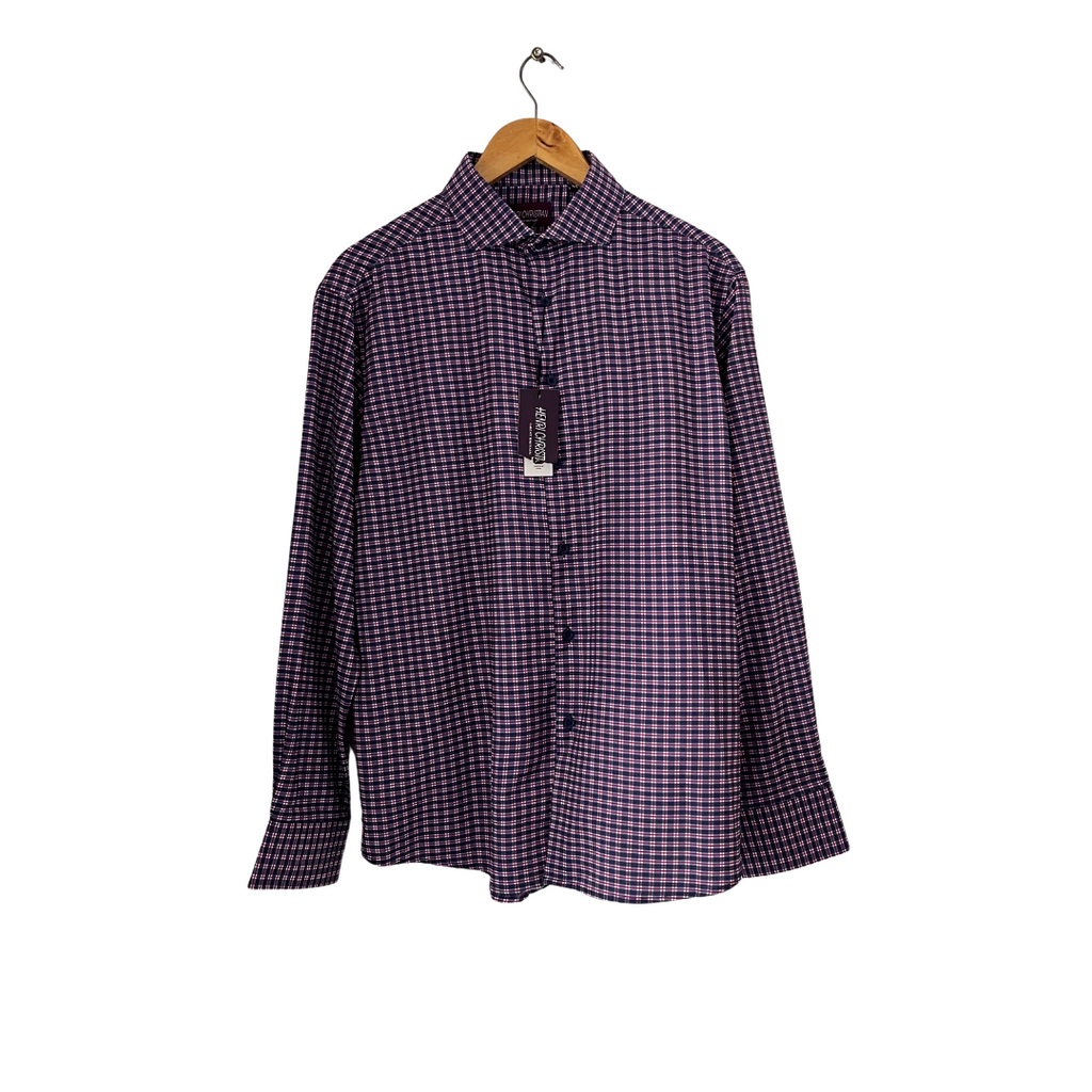 Henri Christian Men's Purple Checked Wrinkle Free Collared Shirt | Brand New |