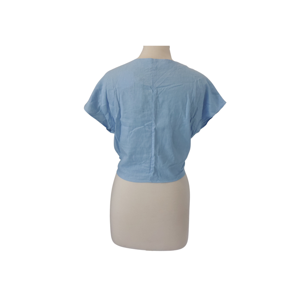 Splash Blue Pearls Button Front Knot Crop Top | Brand New |