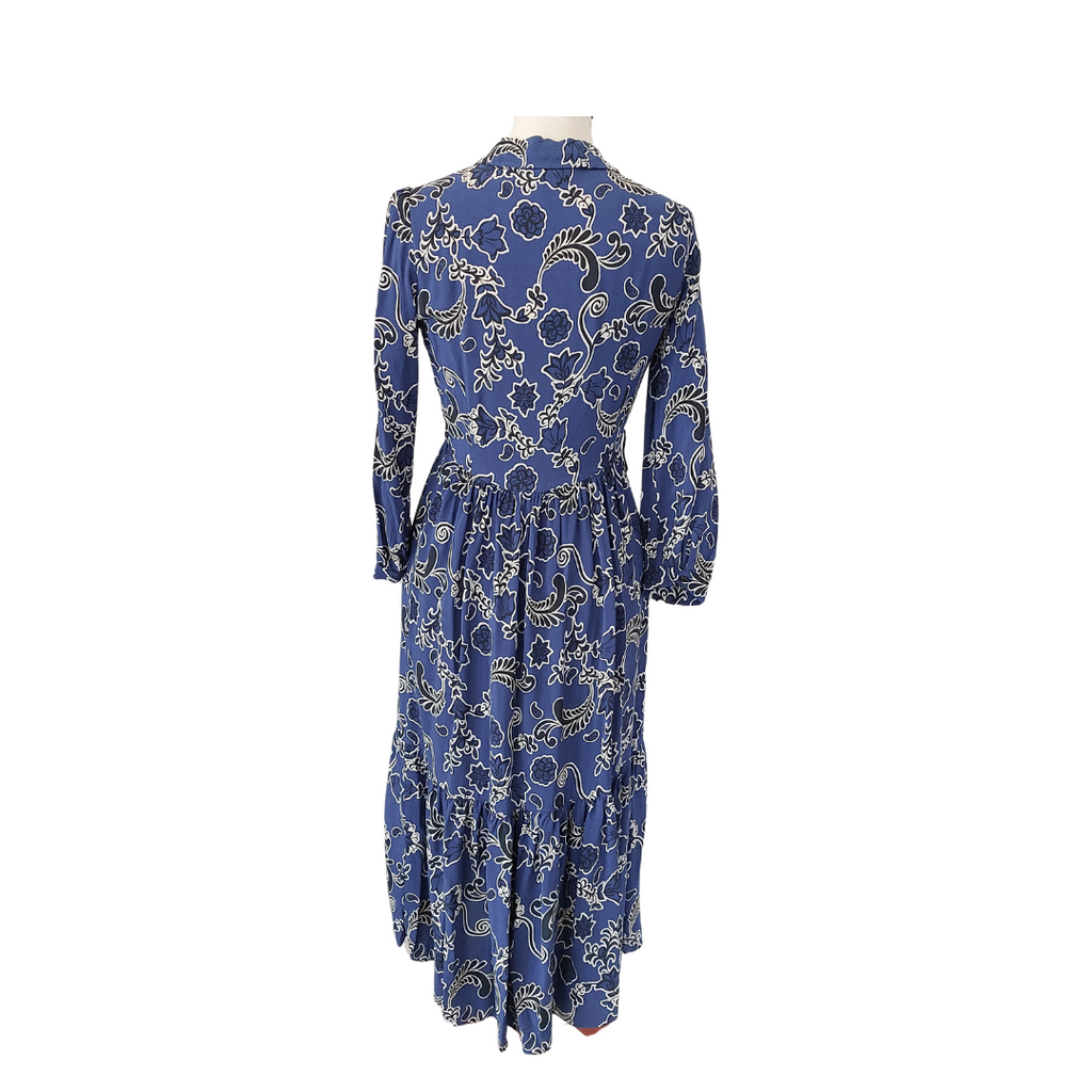 ZARA Blue Floral Printed Collared Tiered Dress | Gently Used |
