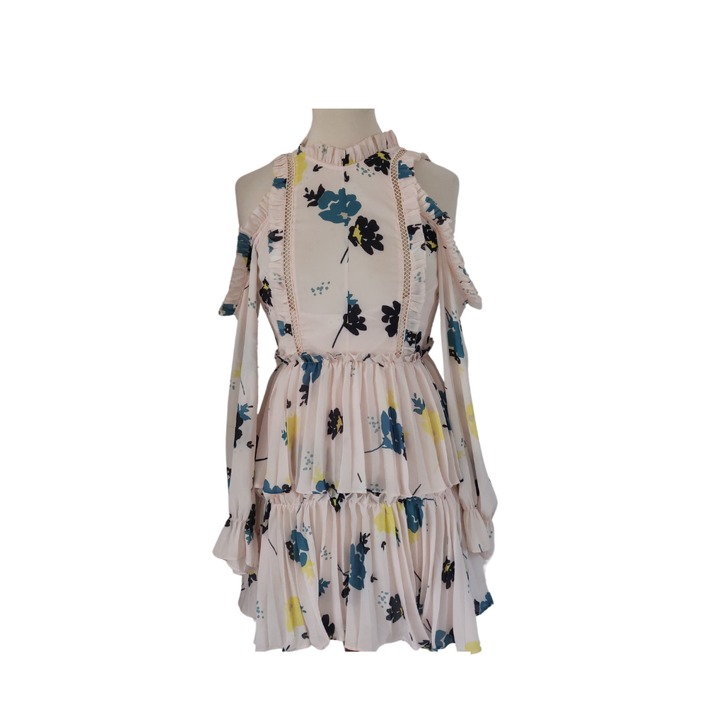 Self Portrait Light Pink Cold Shoulder Printed Knee-Length Dress | Pre Loved |
