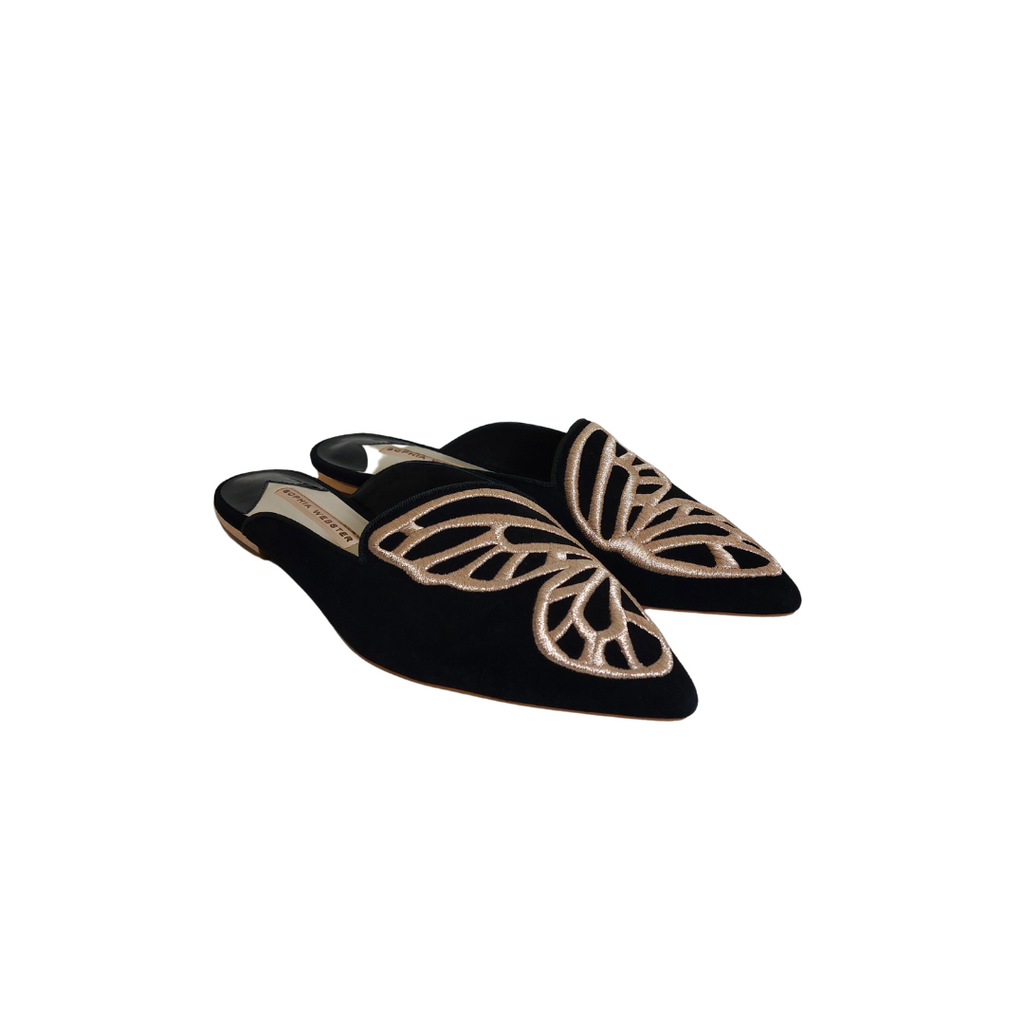 Sophia Webster Black Suede Bibi Butterfly Mules | Gently Used |