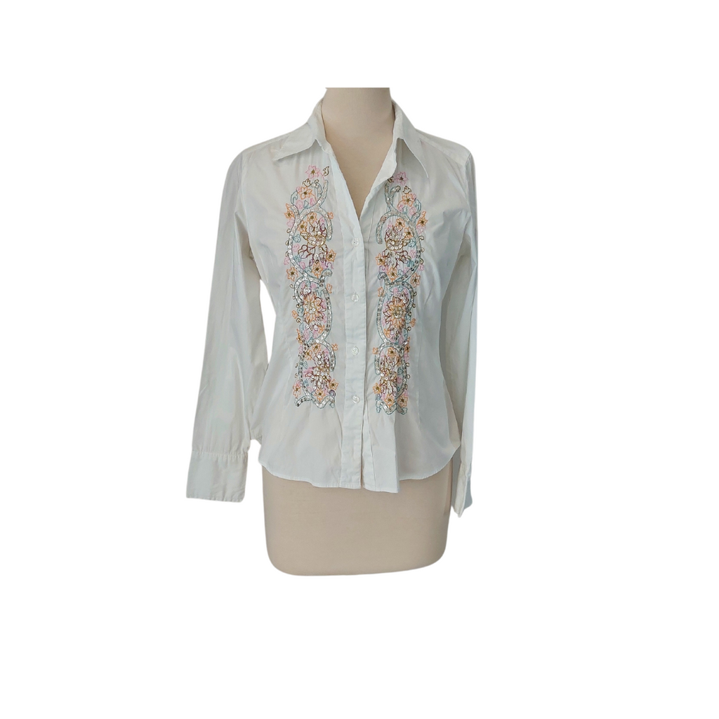 Ninety White Embroidered Collared Shirt | Gently Used |