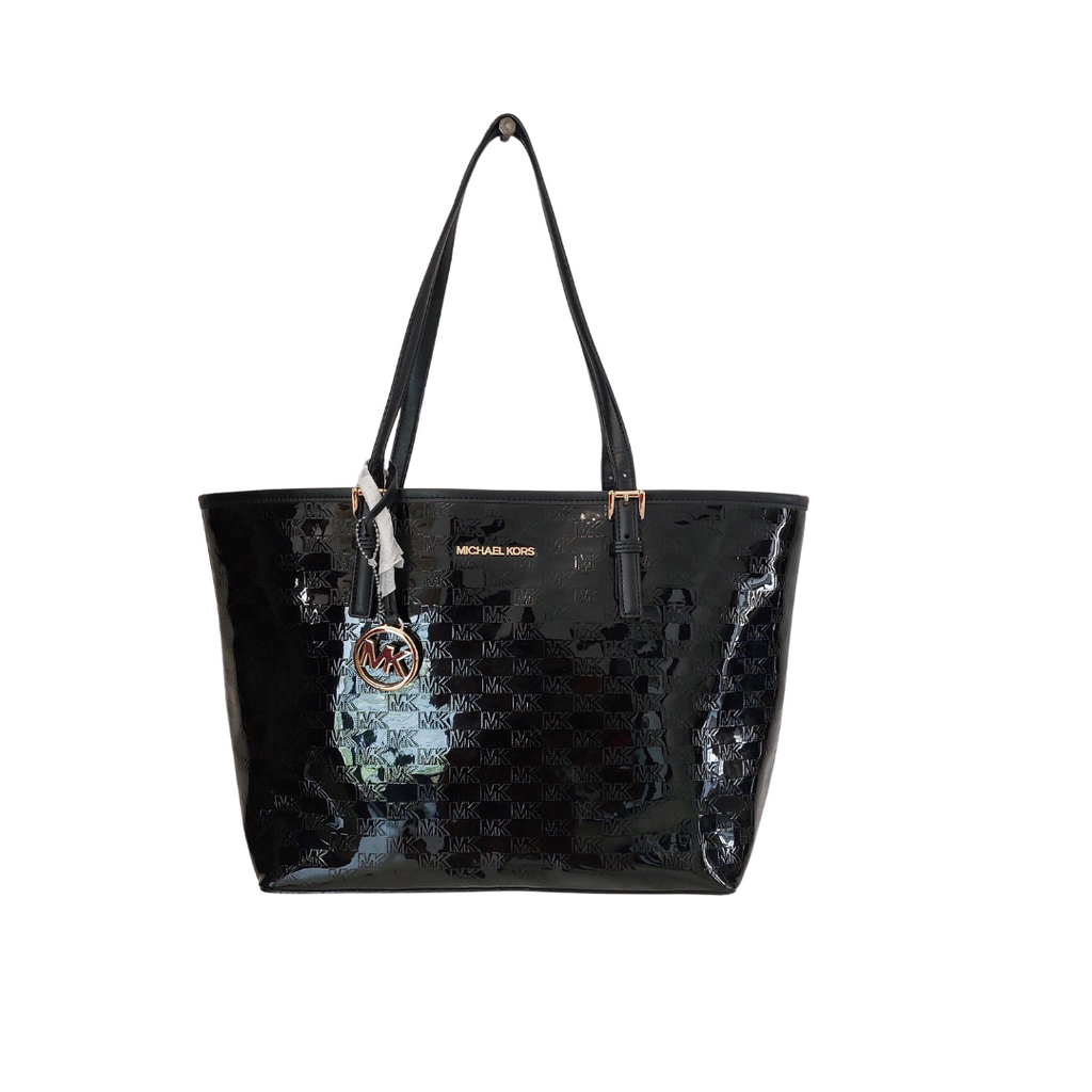 Michael Kors Black Patent Leather Jet Set Tote Bag | Brand New |
