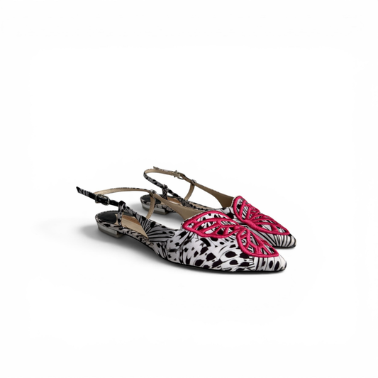 Sophia Webster Black, White & Fuchsia Butterfly Embroidery Slingback Pumps | Pre Loved |