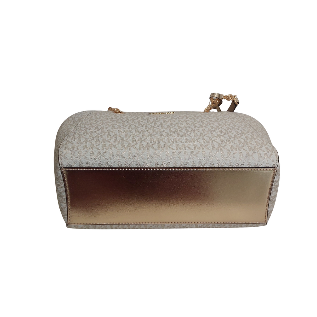 Michael Kors Vanilla & Pale Gold Leather Jet Set Tote Bag | Like New |