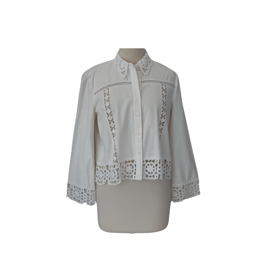 ZARA White Embroidered Collared Shirt | Pre Loved |