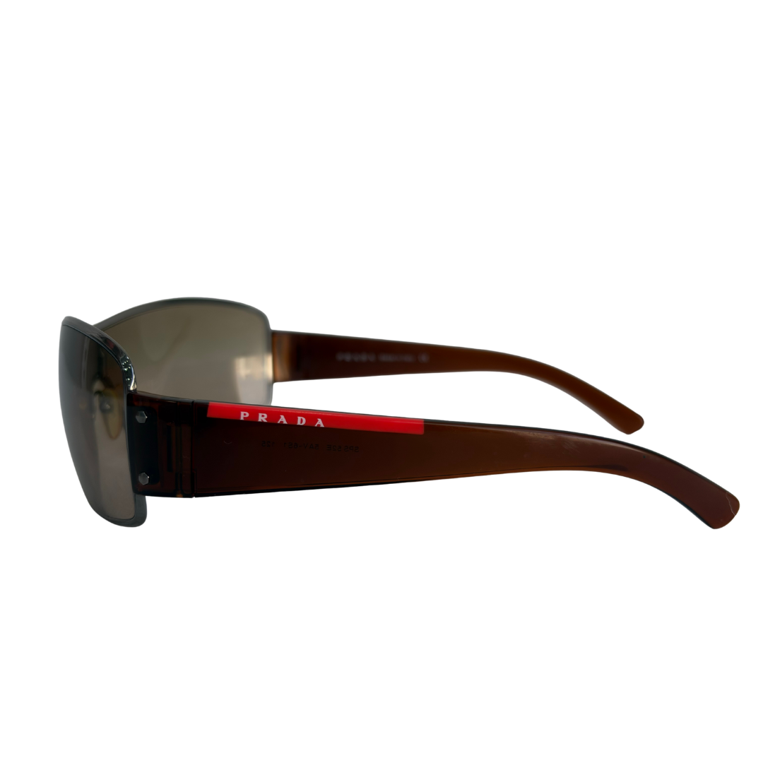 Prada Brown Shield Sport Logo Gradient Sunglasses | Pre Loved |