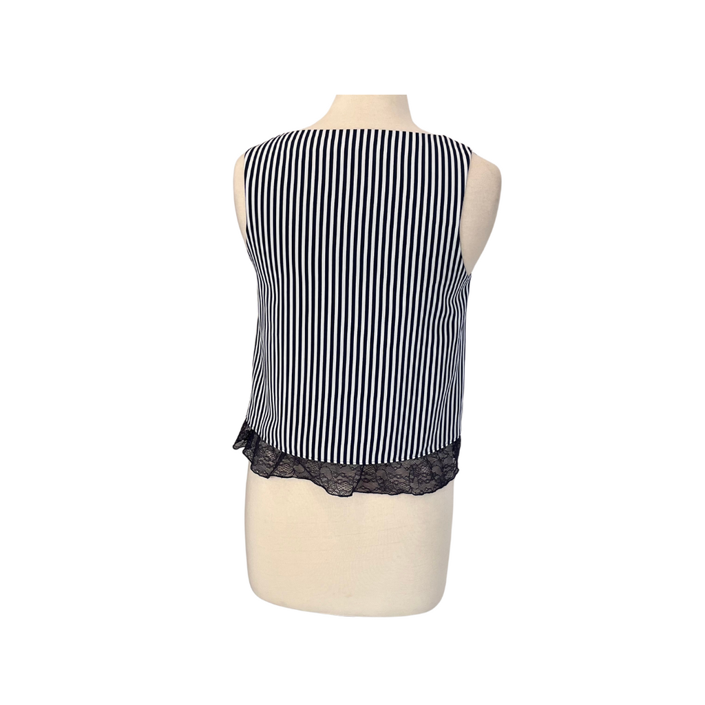 ZARA White & Blue Striped Lace-Detail Top | Like New |