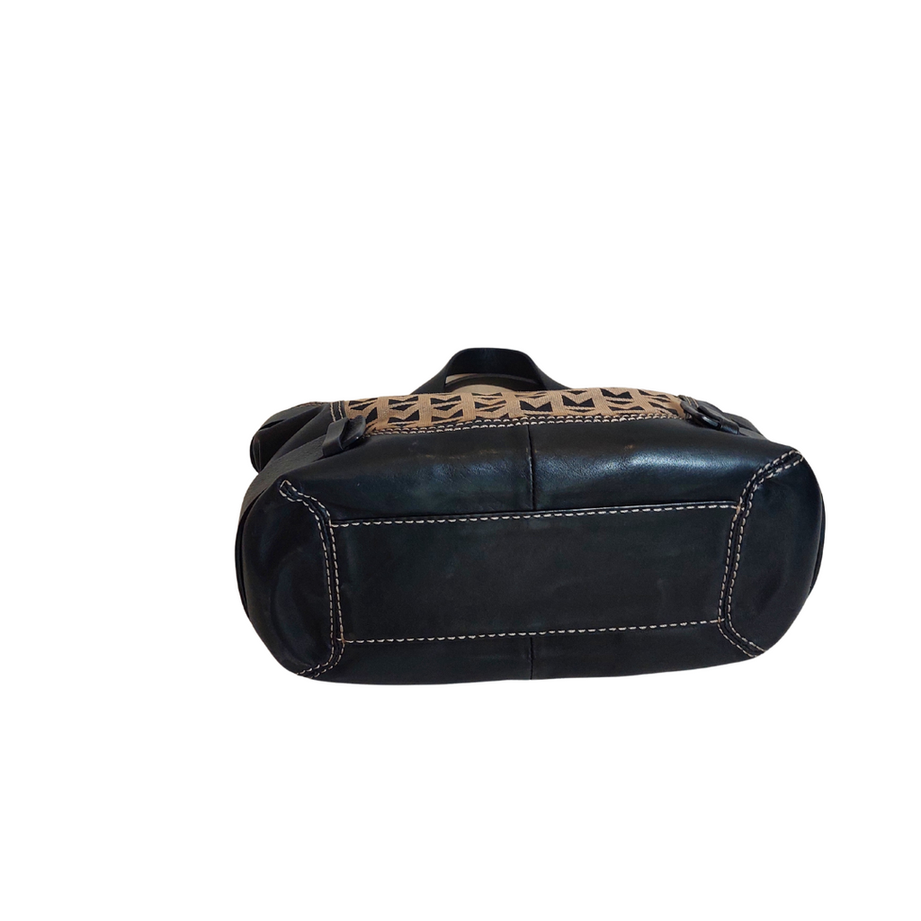 Michael Kors Black Leather & Canvas Buckle Logo Tote | Pre loved |