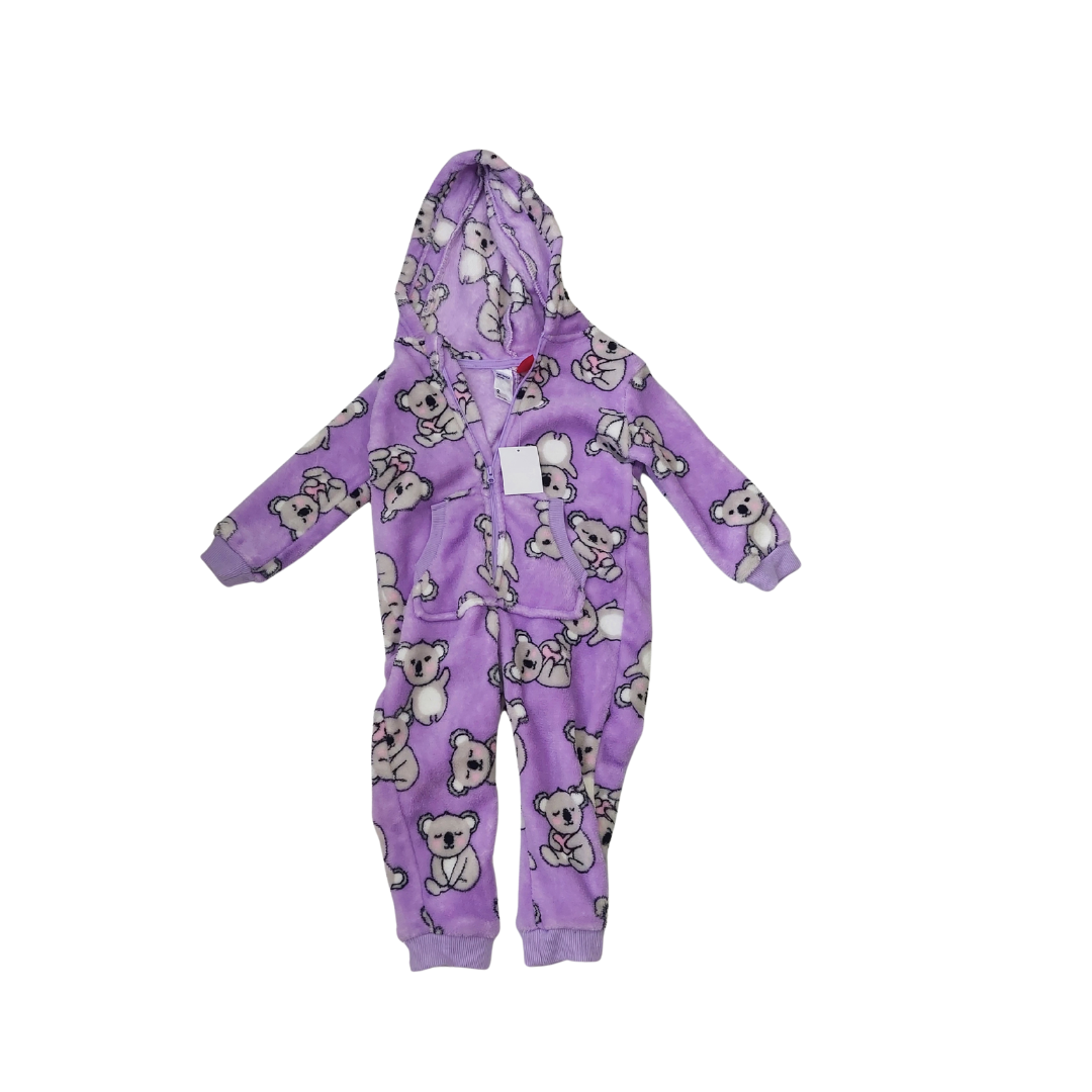Anko Purple Koala Printed Fleece Onesie (2 Years) | Brand New |