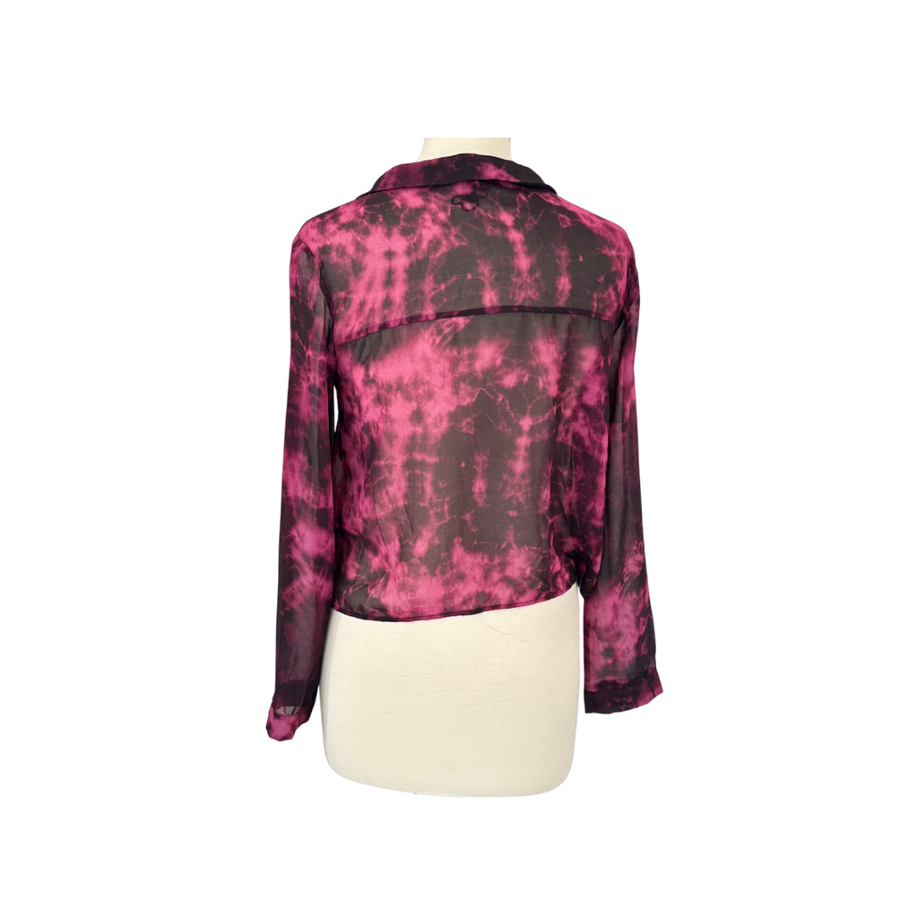 ZARA Pink & Black Sheer Collared Top | Gently Used |