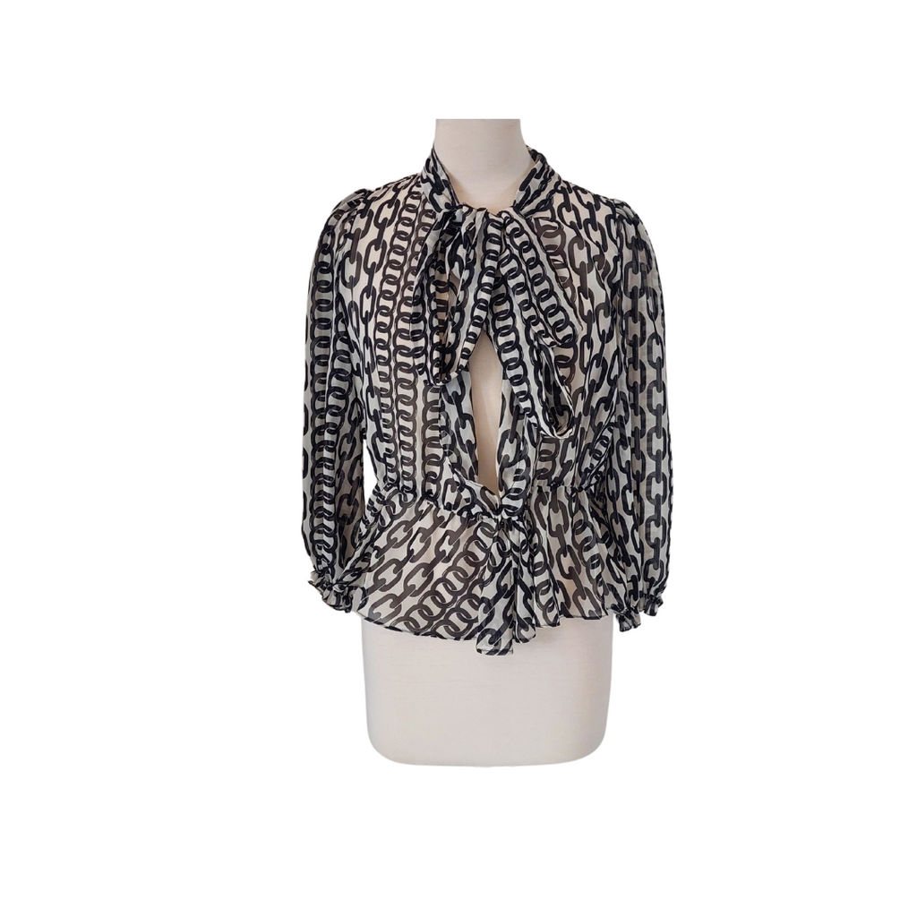 Zara Chain Printed Sheer Neck-tie Blouse | Like New |