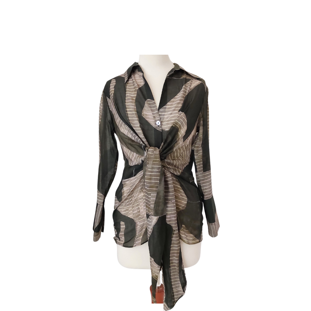 Massimo Dutti Black & Grey Printed Tie-Up Shirt | Gently Used |