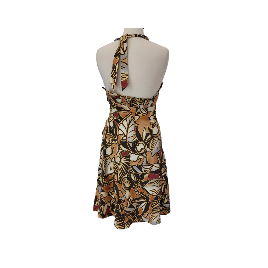 ZARA Brown Printed Backless Halter-neck Dress | Pre Loved |