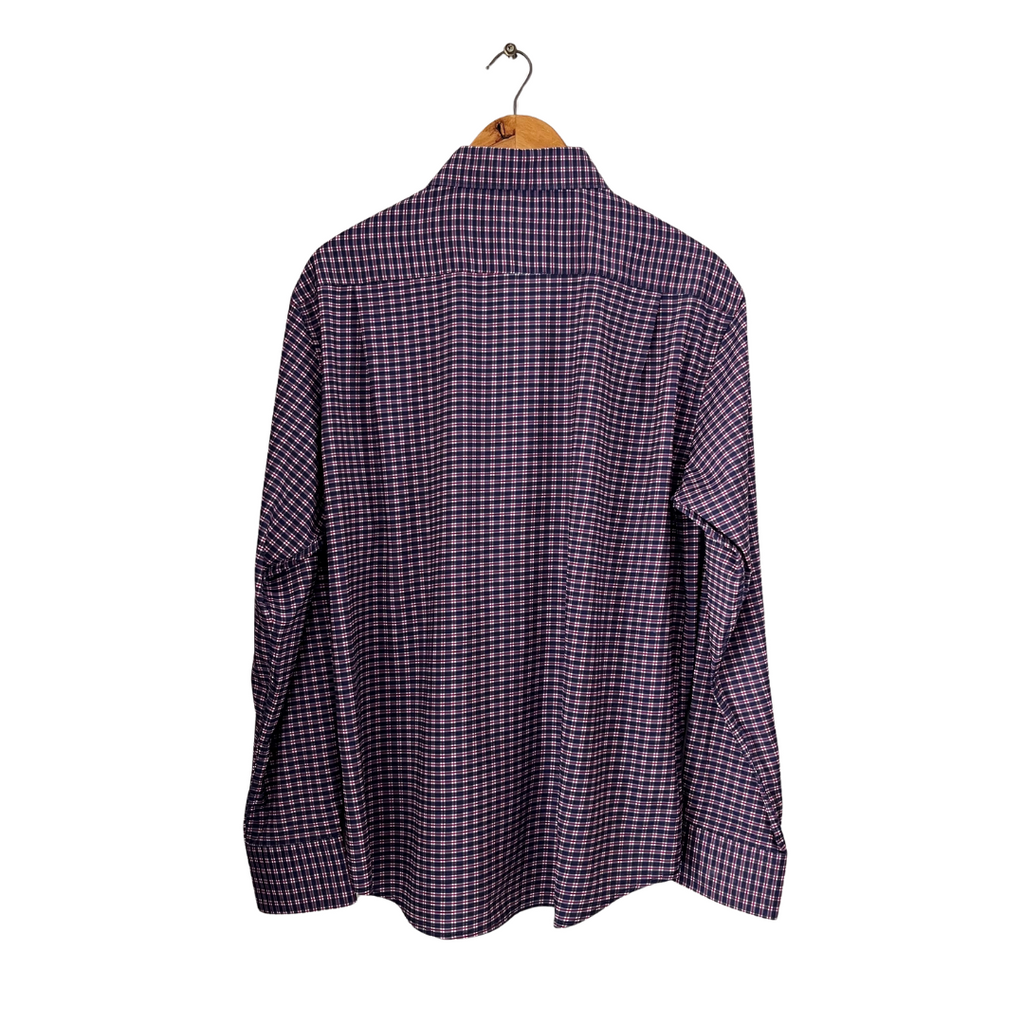 Henri Christian Men's Purple Checked Wrinkle Free Collared Shirt | Brand New |