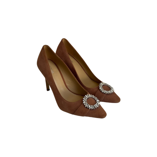 Michael Kors Dusty Rose Suede Violet Rhinestone Flower Pumps | Gently Used |