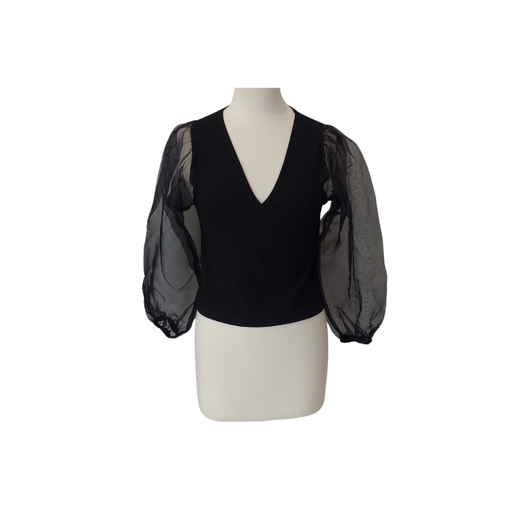 ZARA Black Sheer Sleeves Crop Top | Gently Used |