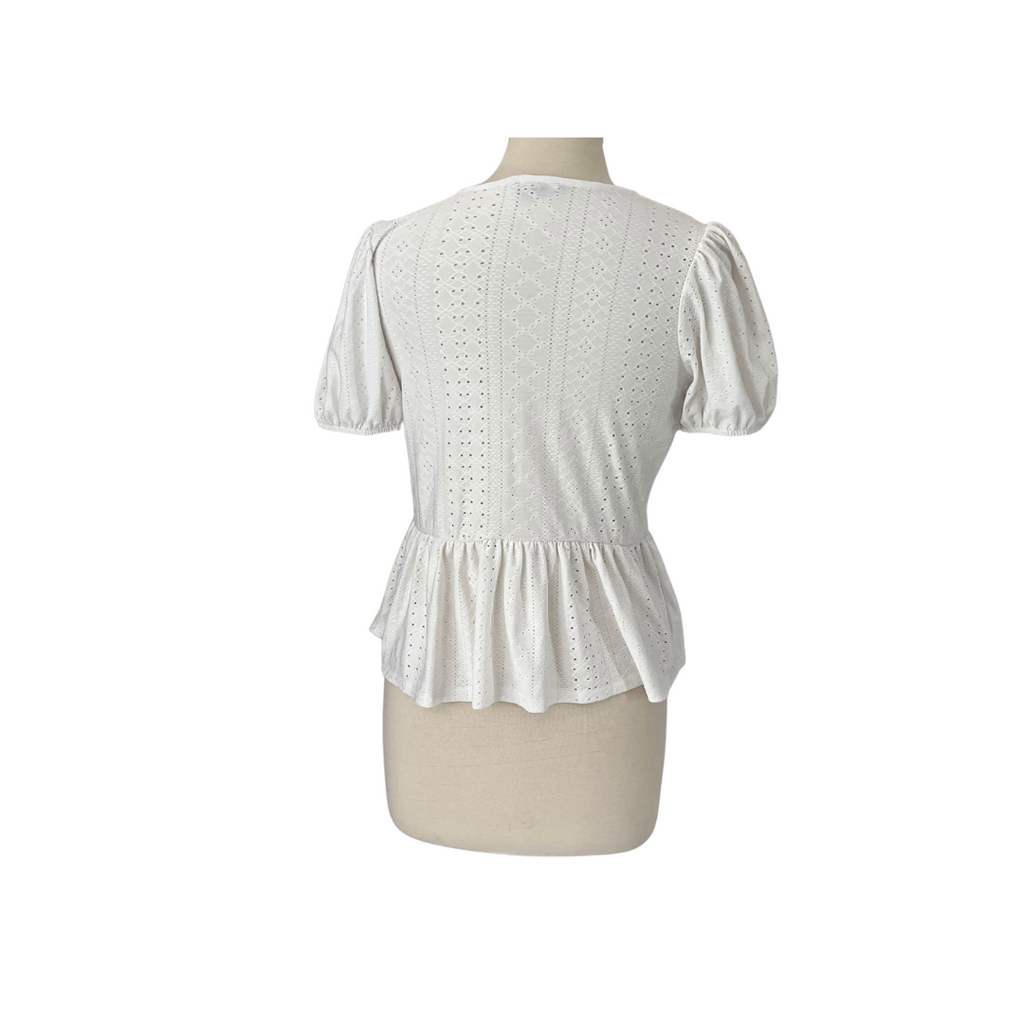 New Look White Short Puff Sleeves Peplum Chicken Blouse | Gently Used |
