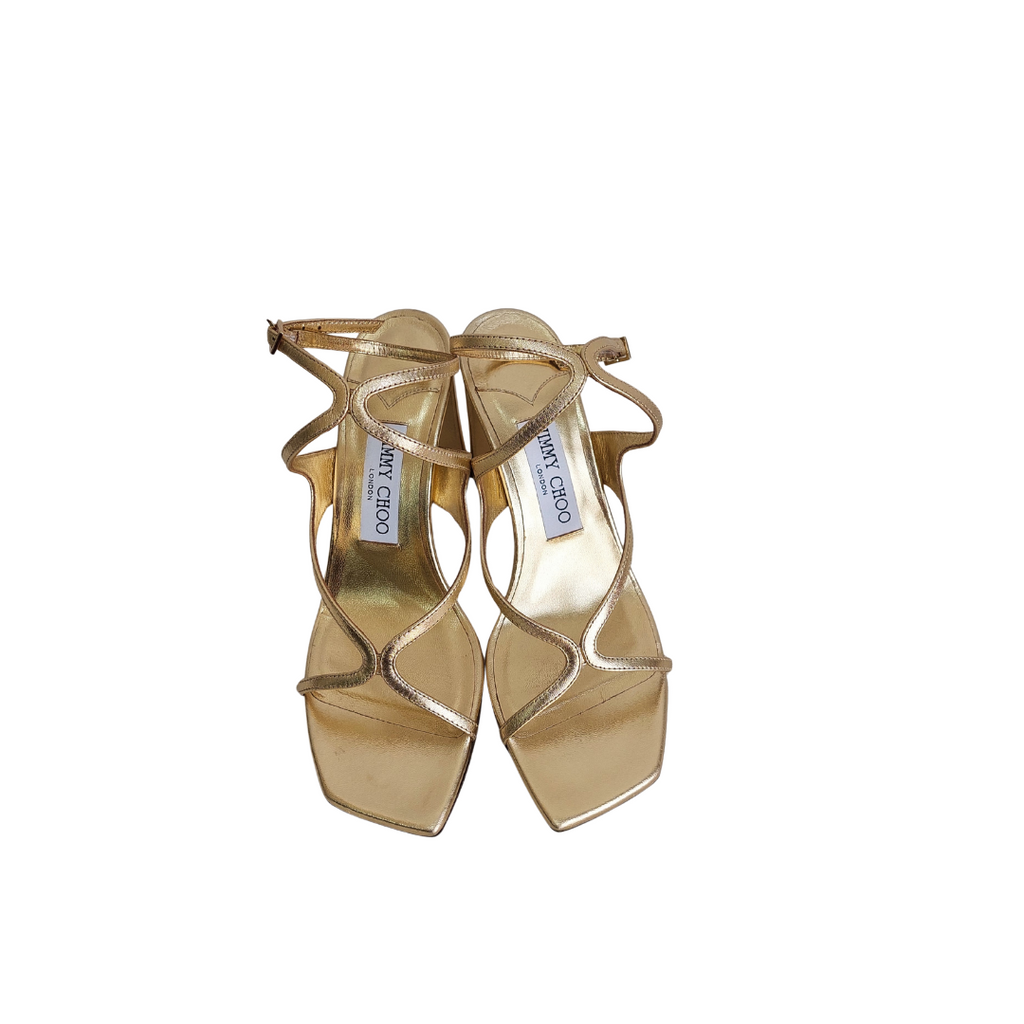 Jimmy Choo Gold Metallic Leather Azie 85 Sandals | Gently used |