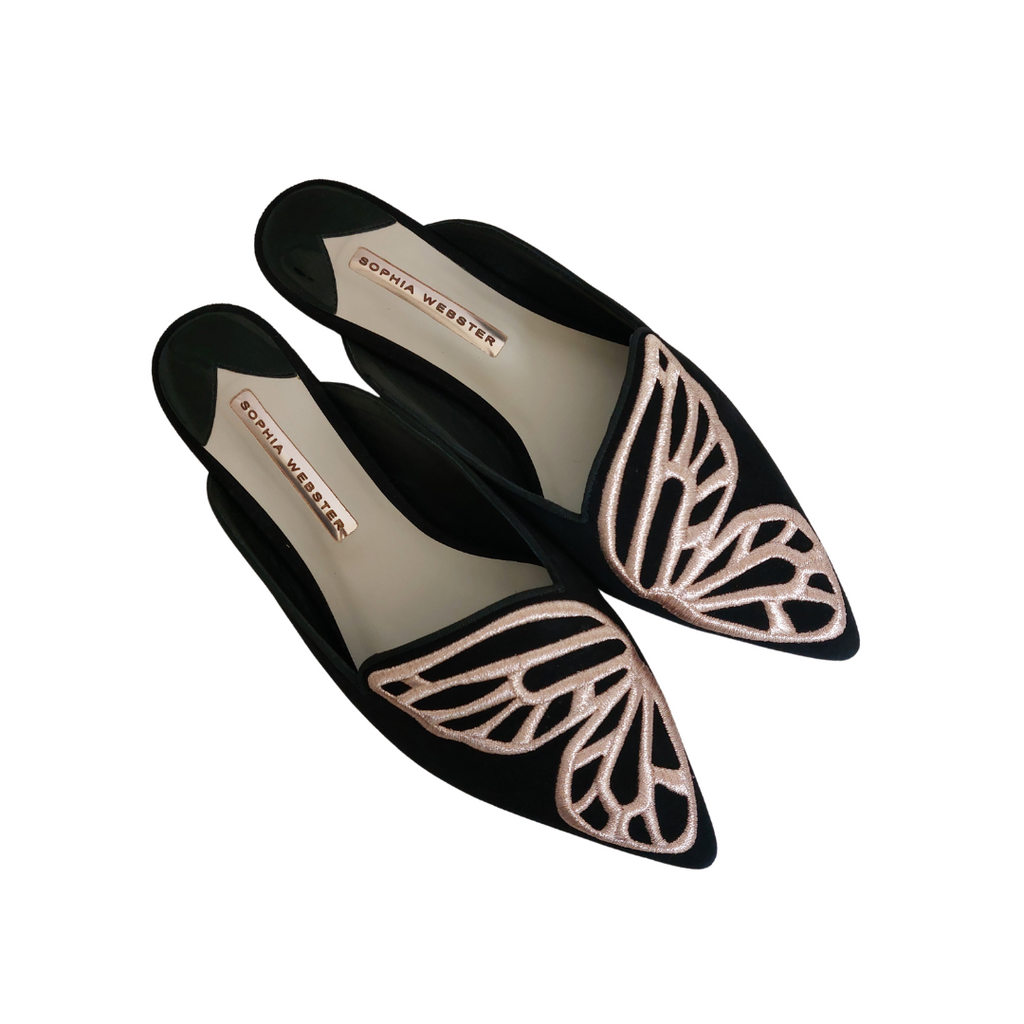 Sophia Webster Black Suede Bibi Butterfly Mules | Gently Used |