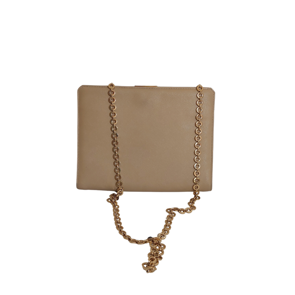 Salvatore Ferragamo Beige Leather Gancini Chain Shoulder Bag | Pre Loved |