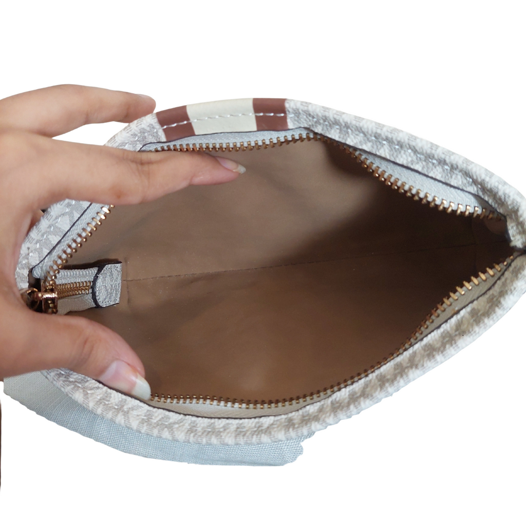 Michael Kors White & Brown Monogram Center Stripe Faux-Leather Belt Bag | Brand New |