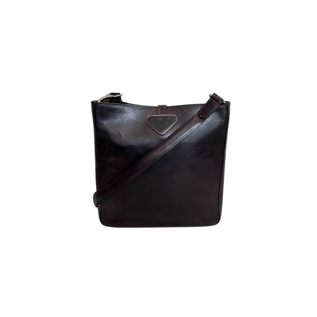 Longchamp Dark Brown Leather Crossbody Bag | Pre Loved |