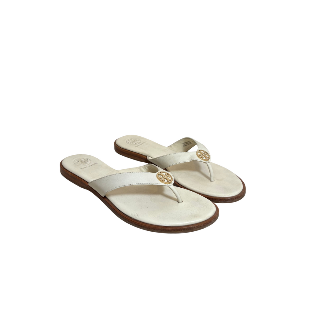 Tory Burch Ivory Leather Benton Thong Sandals | Pre Loved |