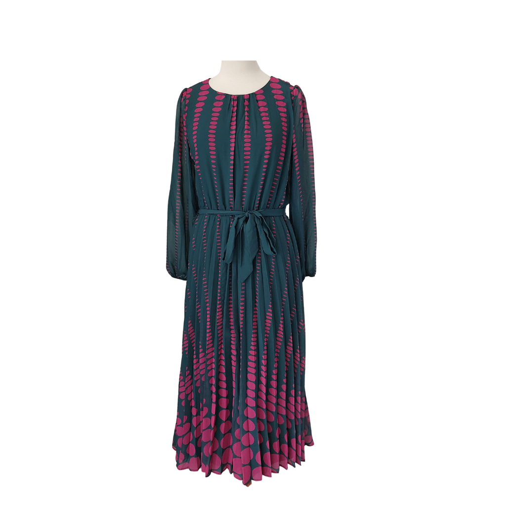 Love & Roses Green And Pink Pleated Maxi Dress | Brand New |
