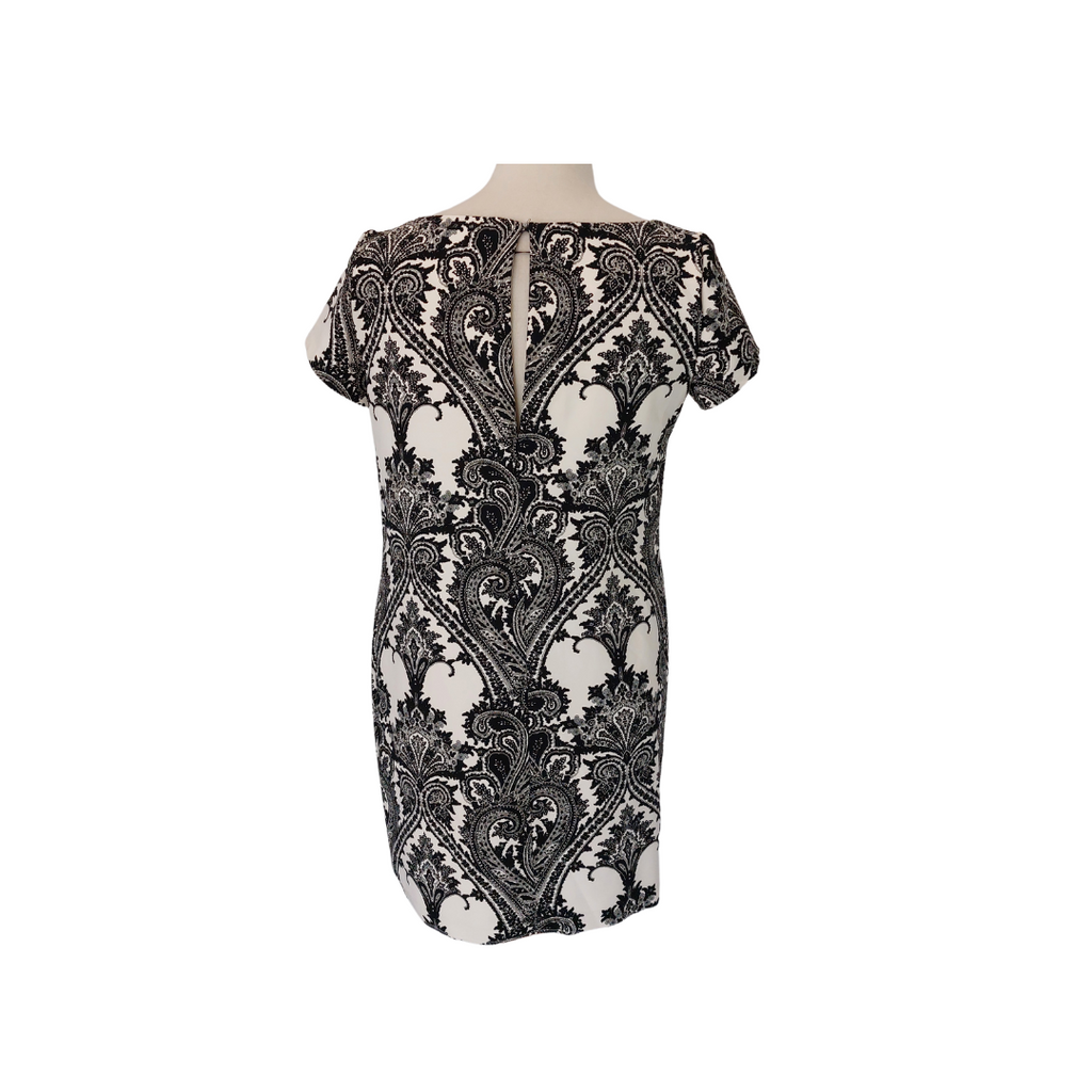 ZARA Black & White Paisley Print Cap-sleeves Knee Length Dress | Pre Loved |