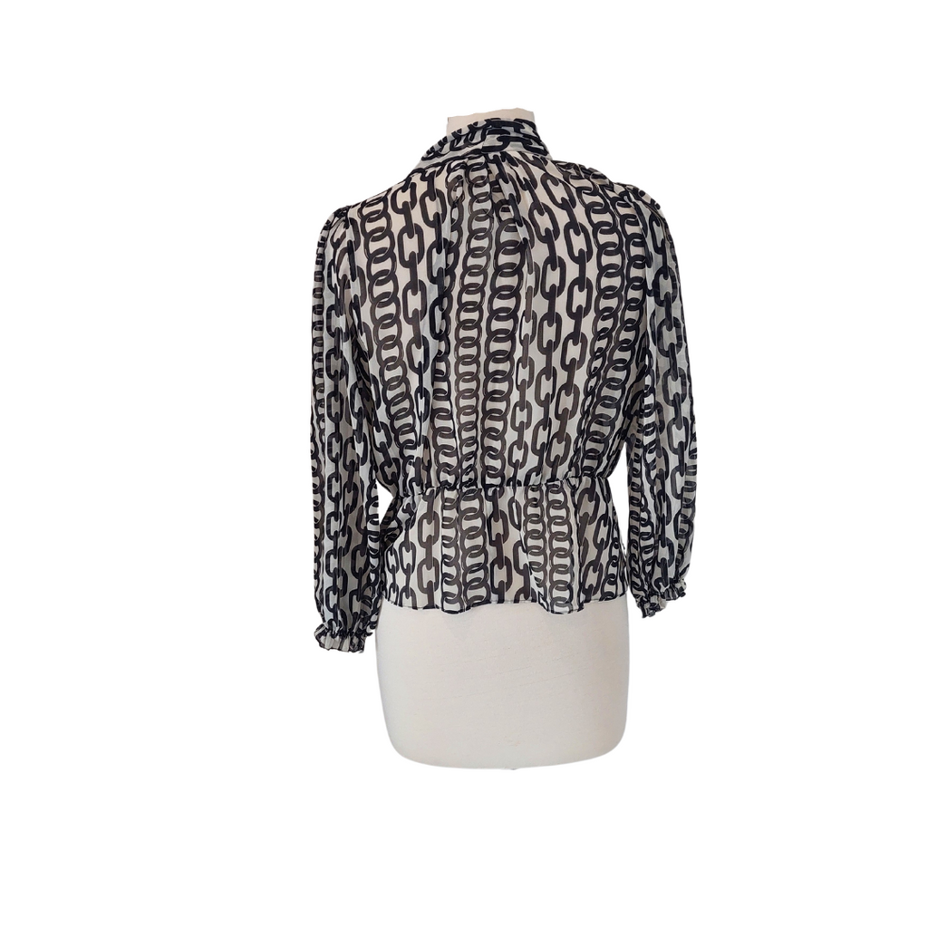 Zara Chain Printed Sheer Neck-tie Blouse | Like New |