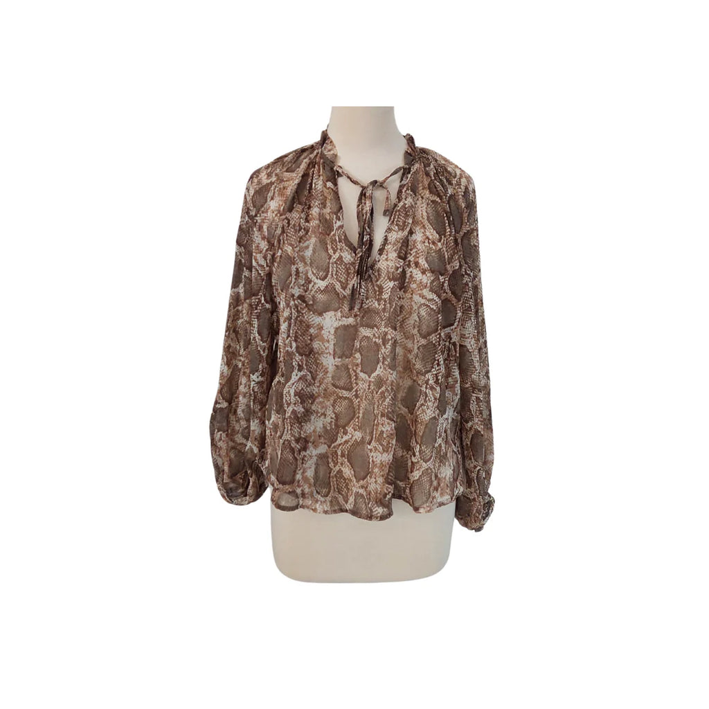 Mango Brown Snake Print Sheer Blouse | Gently Used |