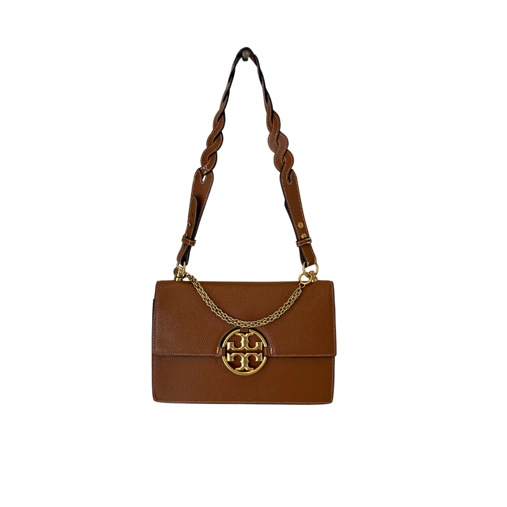 Tory Burch Tan Leather Miller Flap Shoulder Bag | Gently Used |