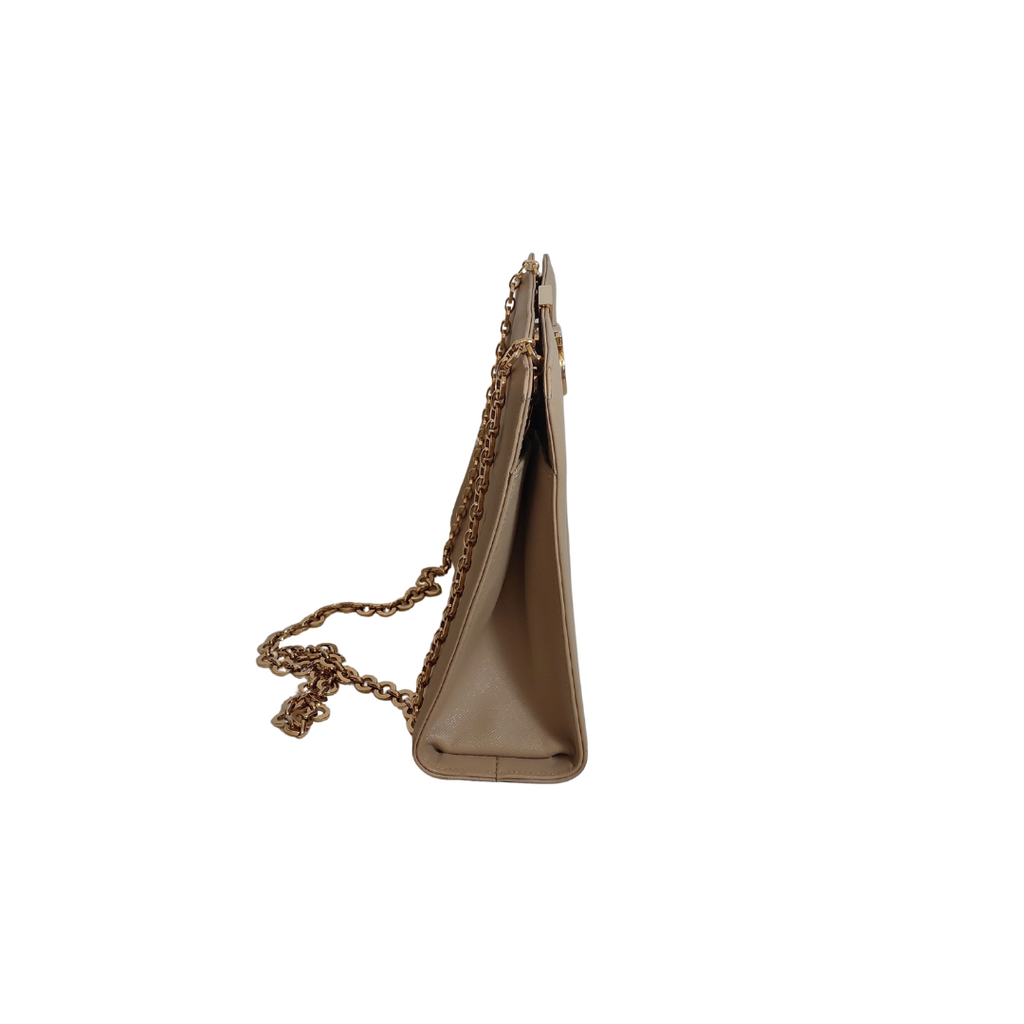 Salvatore Ferragamo Beige Leather Gancini Chain Shoulder Bag | Pre Loved |