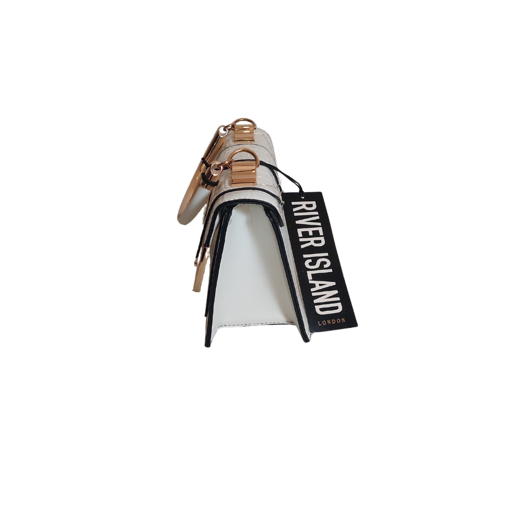 River Island White Croc Textured Faux Leather Crossbody Bag | Pre Loved |