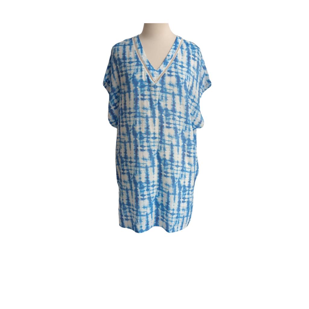 Tahari Blue & White Tie dye Cap Sleeve Tunic | Like New |