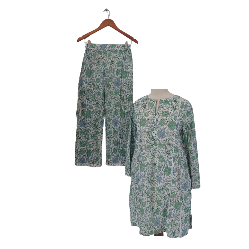 ZARA Shahjahan Green Printed Set (2 pieces) | Like New |