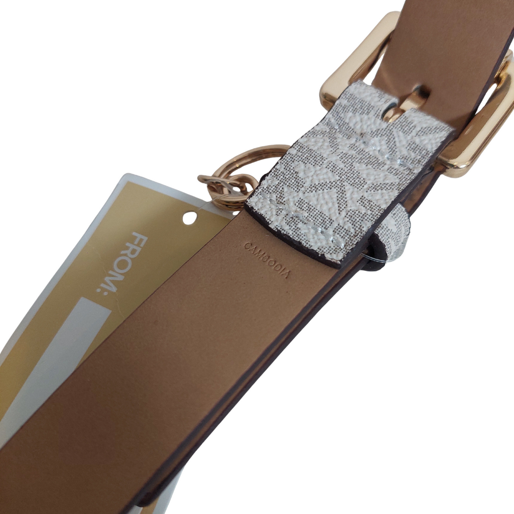 Michael Kors White & Brown Monogram Center Stripe Faux-Leather Belt Bag | Brand New |