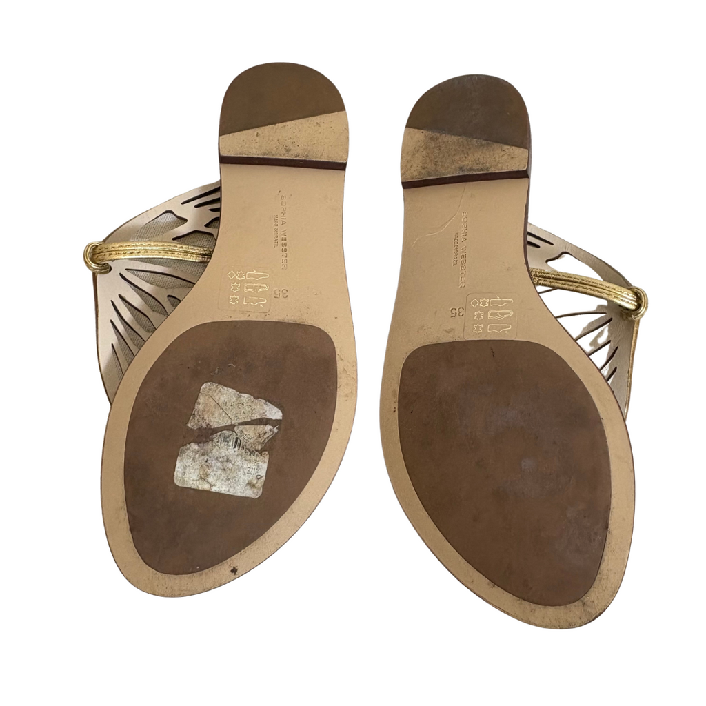 Sophia Webster Gold Leather 'Talulah' Butterfly Flats | Pre Loved |