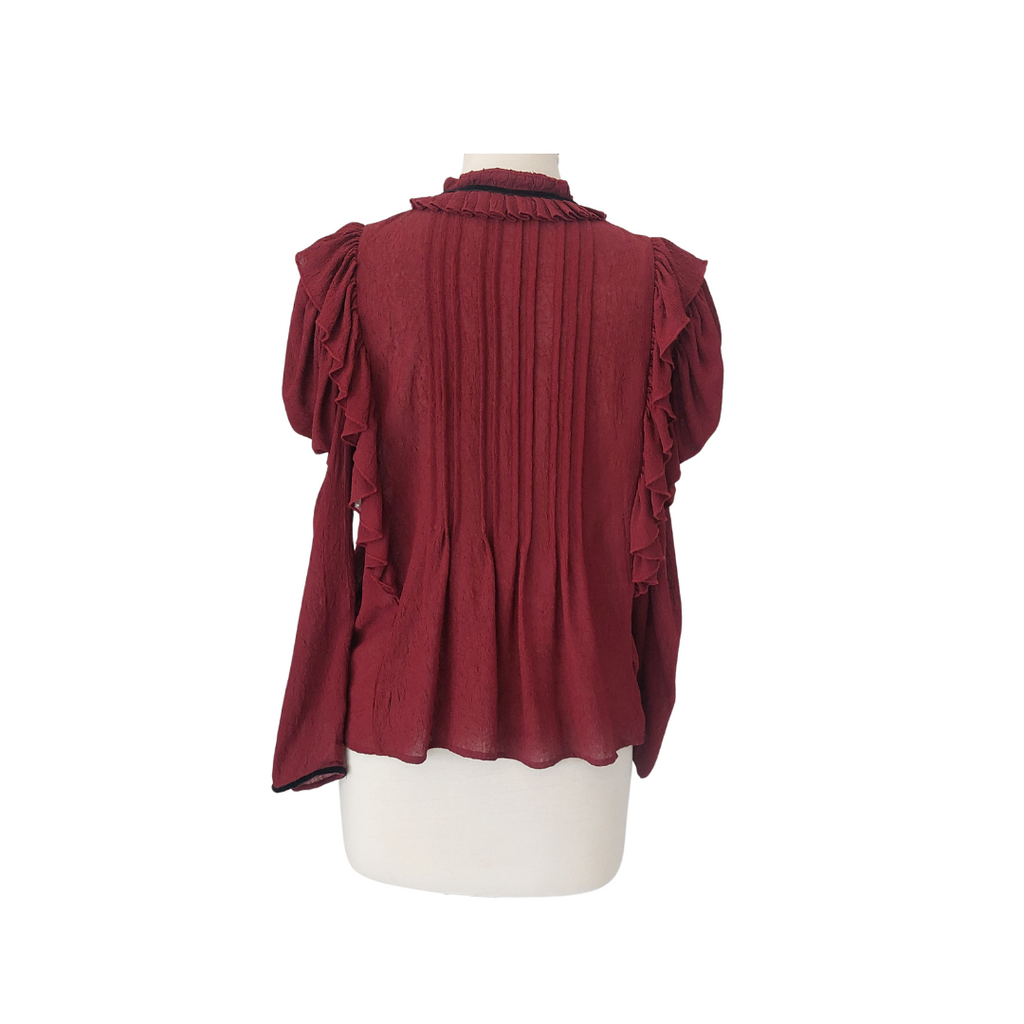 Zara Maroon Ruffled Pleated Blouse | Gently Used |