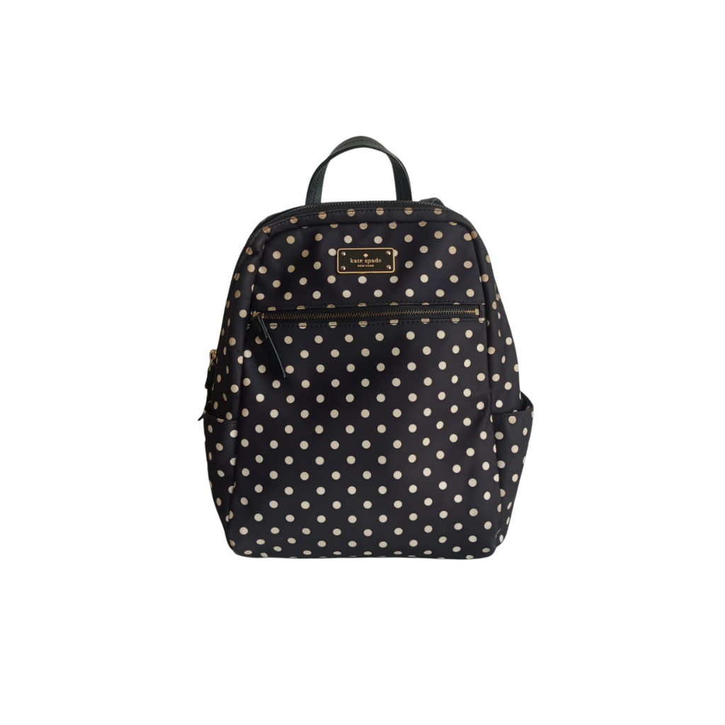 Kate Spade Black Polka Dot Leather Trim Backpack | Pre Loved |