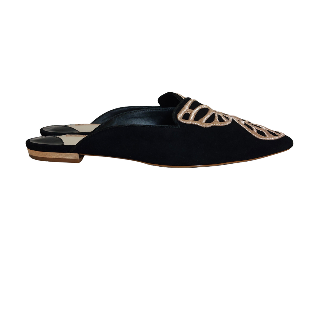Sophia Webster Black Suede Bibi Butterfly Mules | Gently Used |