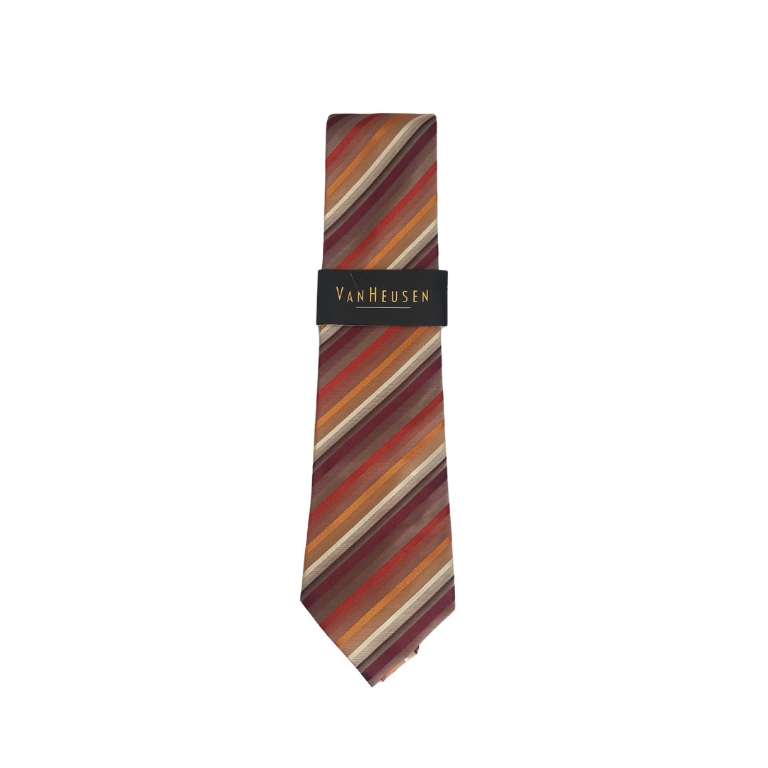Van Heusen Burgundy & Gold Striped Silk Necktie | Brand New |