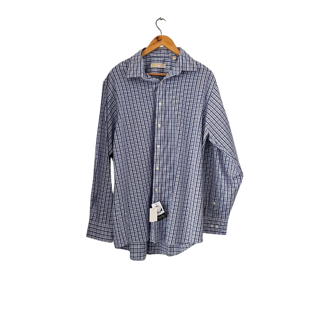 Michael Kors Men's Blue Checked Cotton Collared Shirt | Brand New |