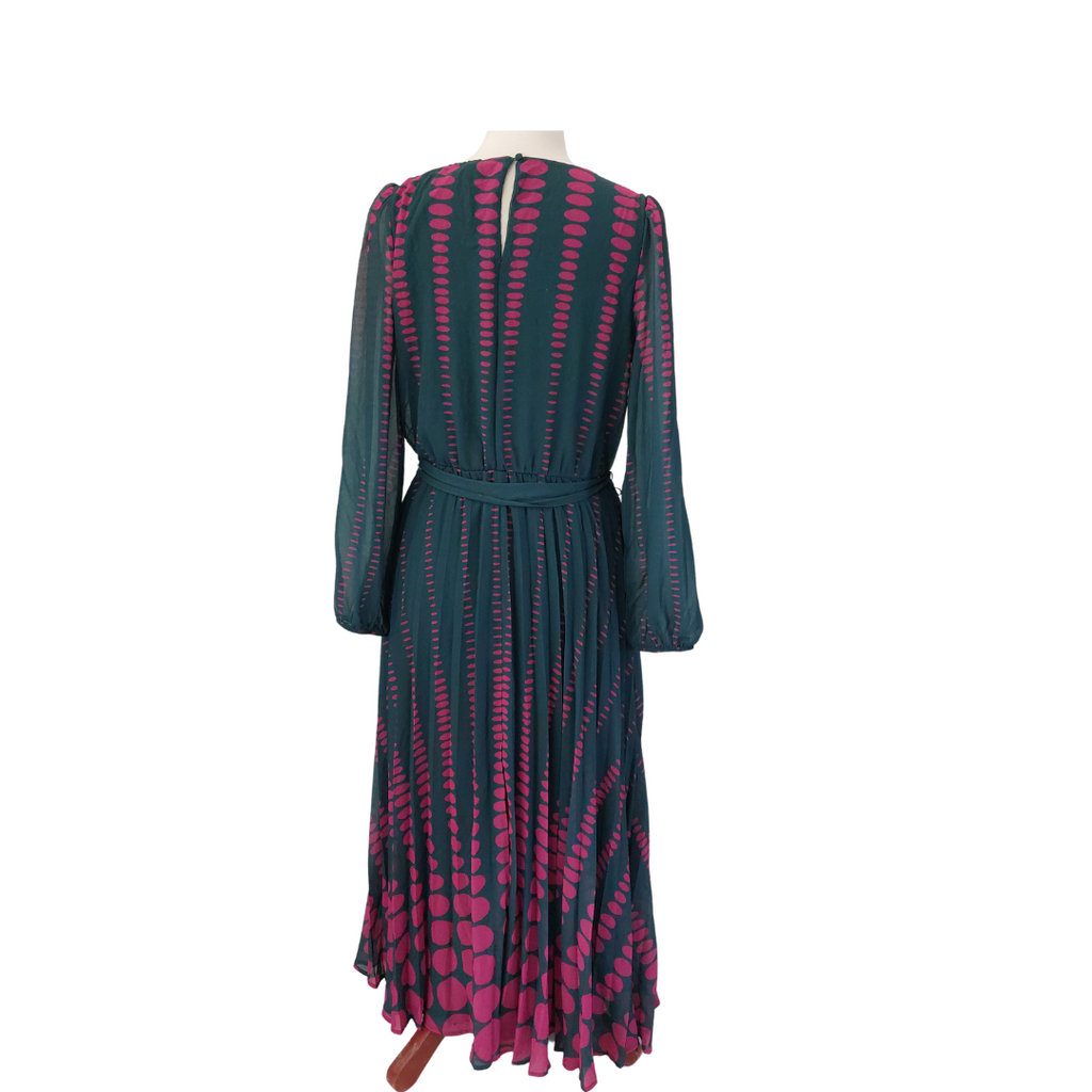 Love & Roses Green And Pink Pleated Maxi Dress | Brand New |
