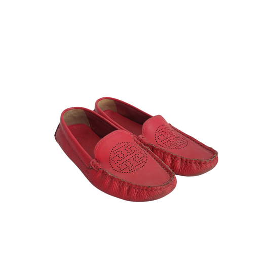 Tory Burch Red Leather Perforated Logo Slip On Loafers | Pre Loved |